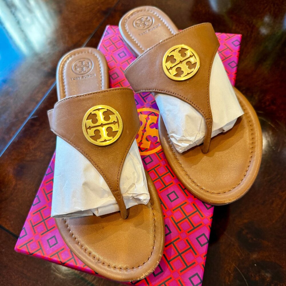 Tory Burch Everly Flat Thong Tumbled Leather Saddle, Women's Size 10.5